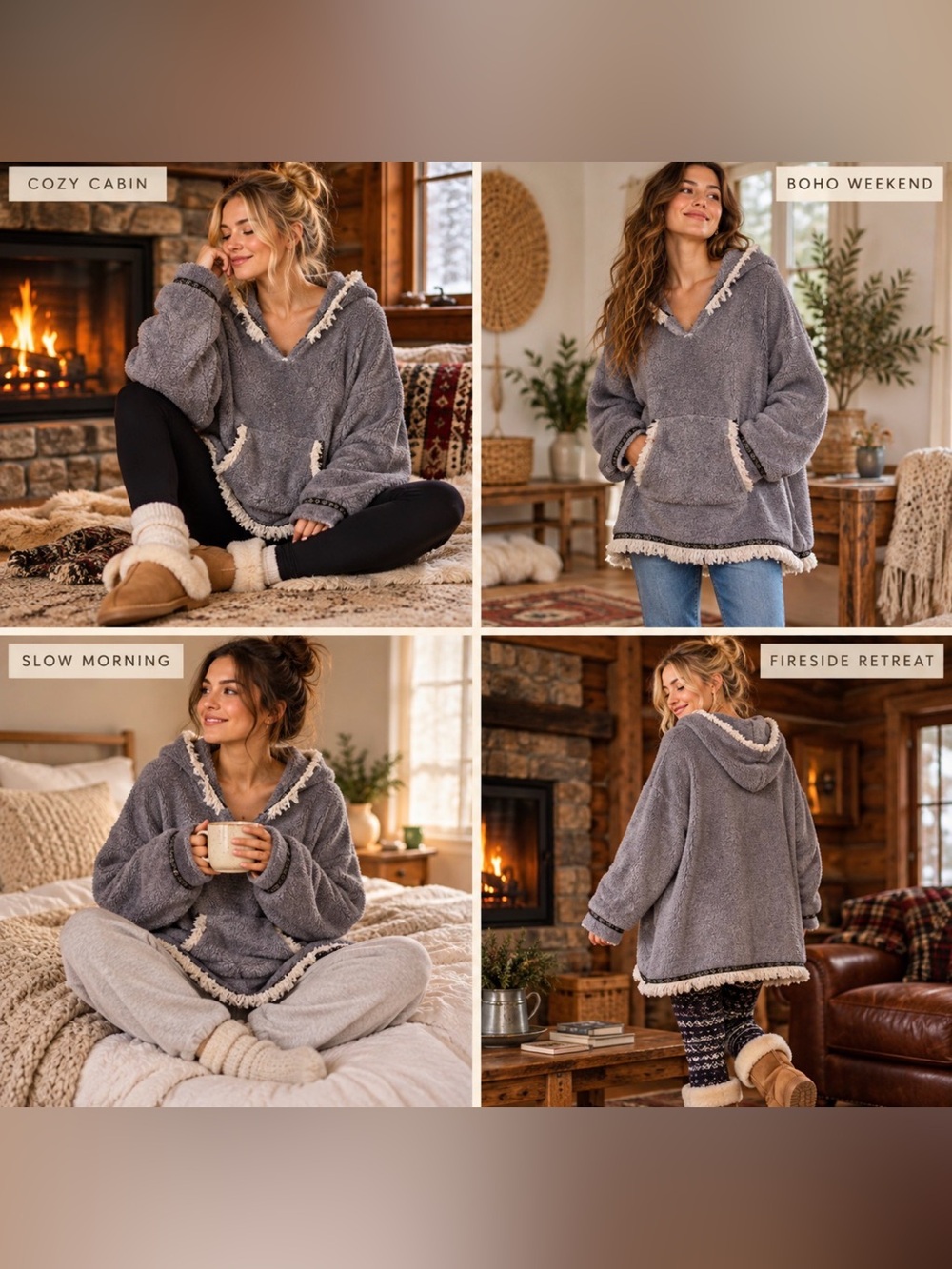 Natural Life Oversize Blanket Hoodie Gray One Size NWT Sherpa Fleece Boho Cozy